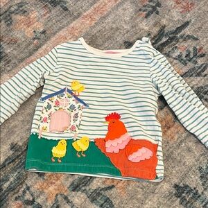 Baby Boden Chicken Coop Stripe Long Sleeve Toddler Girl Shirt 18-24 months